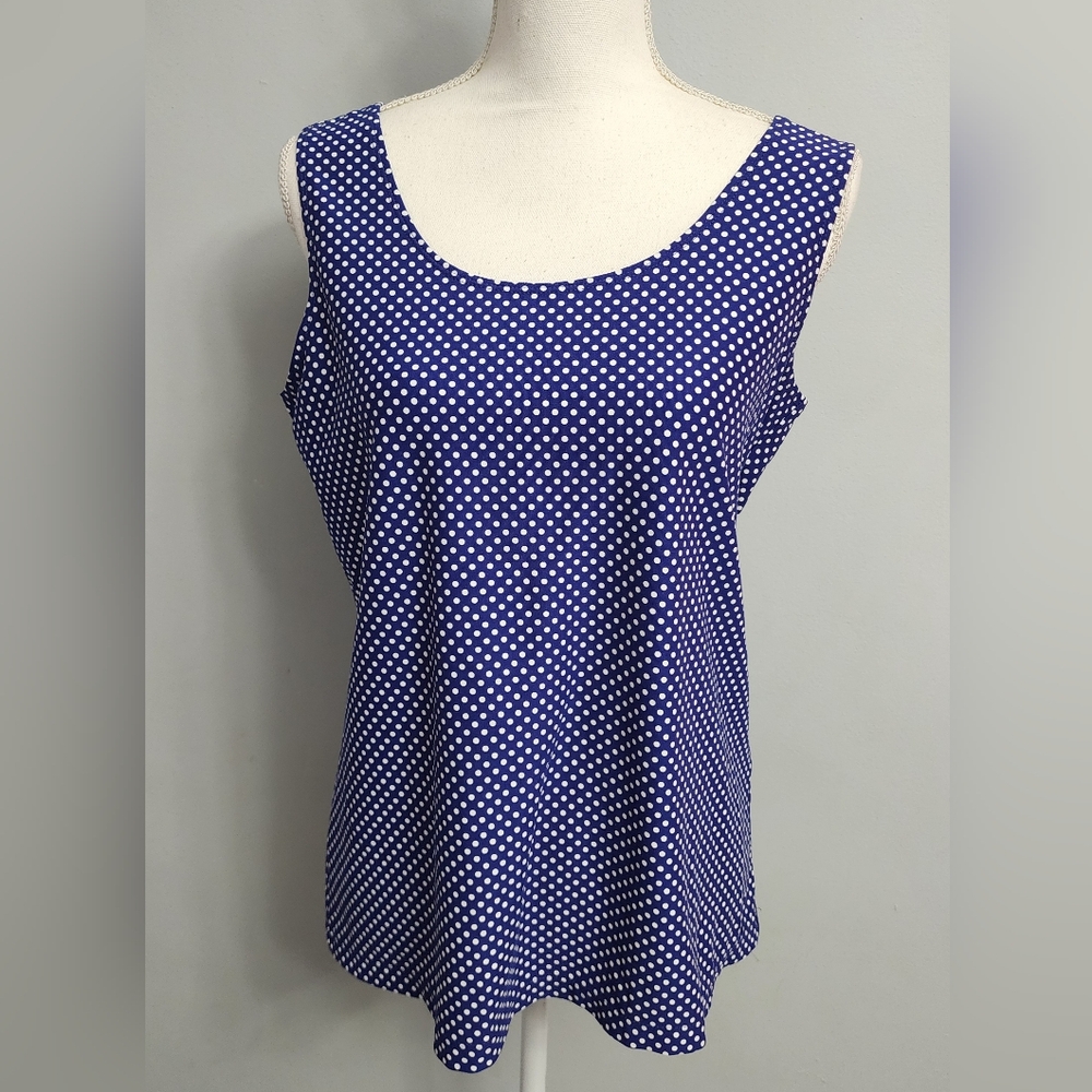 Chico’s Womens Tank Top 2 Dazzling Blue White Dot Stretch Contemporary NEW